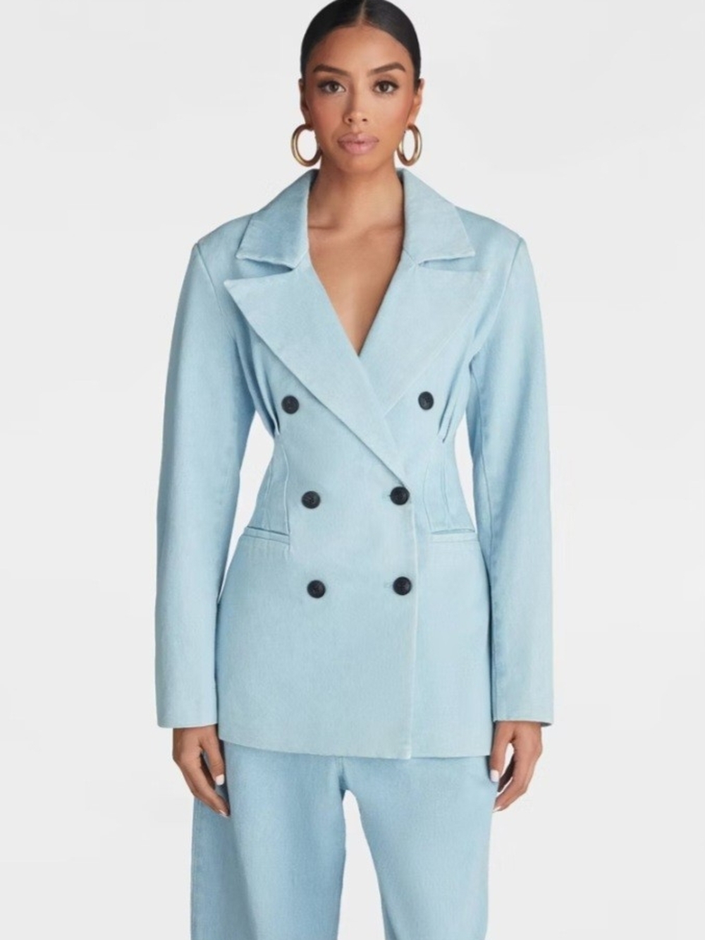 Women’s Corset Double-Breasted Denim Jacket Light Blue